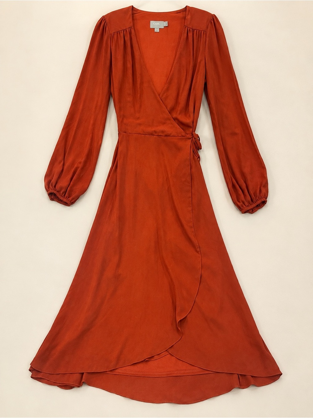 ASOS Rust Orange Balloon Sleeve Wrap Midi Dress Size 2
